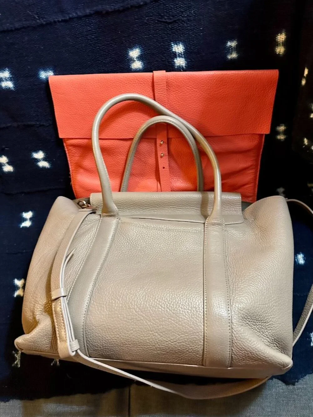 CUYANA Trapeze Large pebbled leather satchel laptop work totebag Taupe